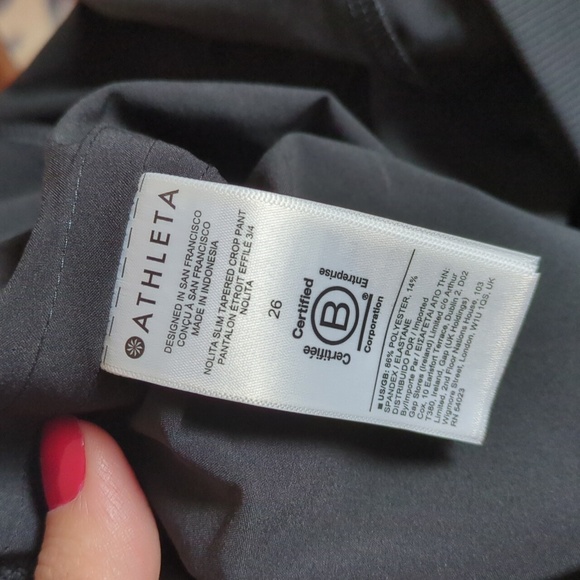 Athleta Pull on ankle Athleasure Black Women's Strechy Pants side satin Sripe - Picture 6 of 6